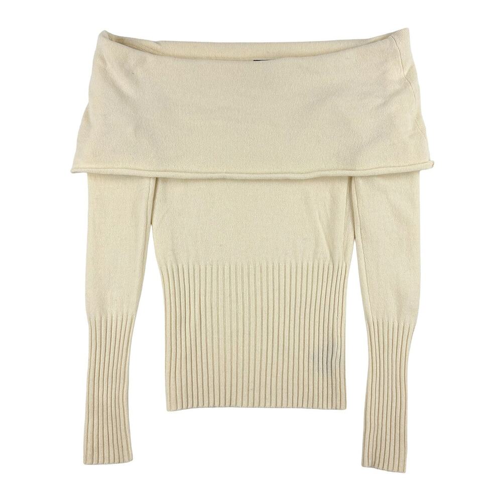 Bebe 100% Cashmere Off Shoulder Fitted Sweater Women S Cream VTG Y2K Hong Kong